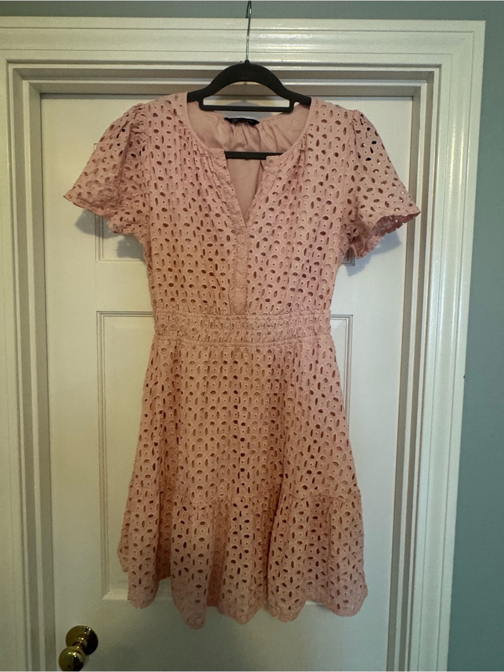 PRETTYGARDEN V Neck Short Sleeve A Line Hollow Out Lace Dress - Picture 7 of 13
